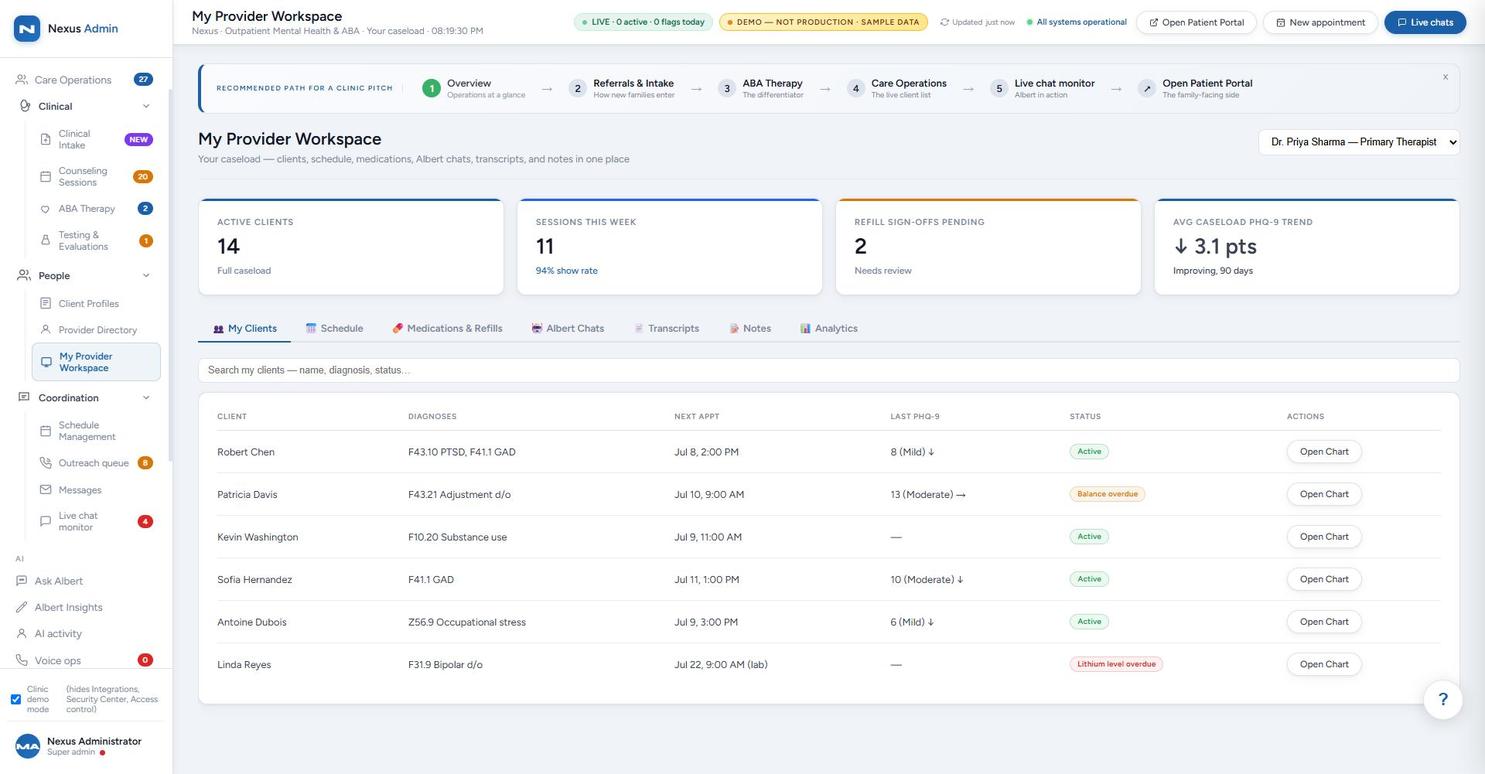 Provider workspace screen